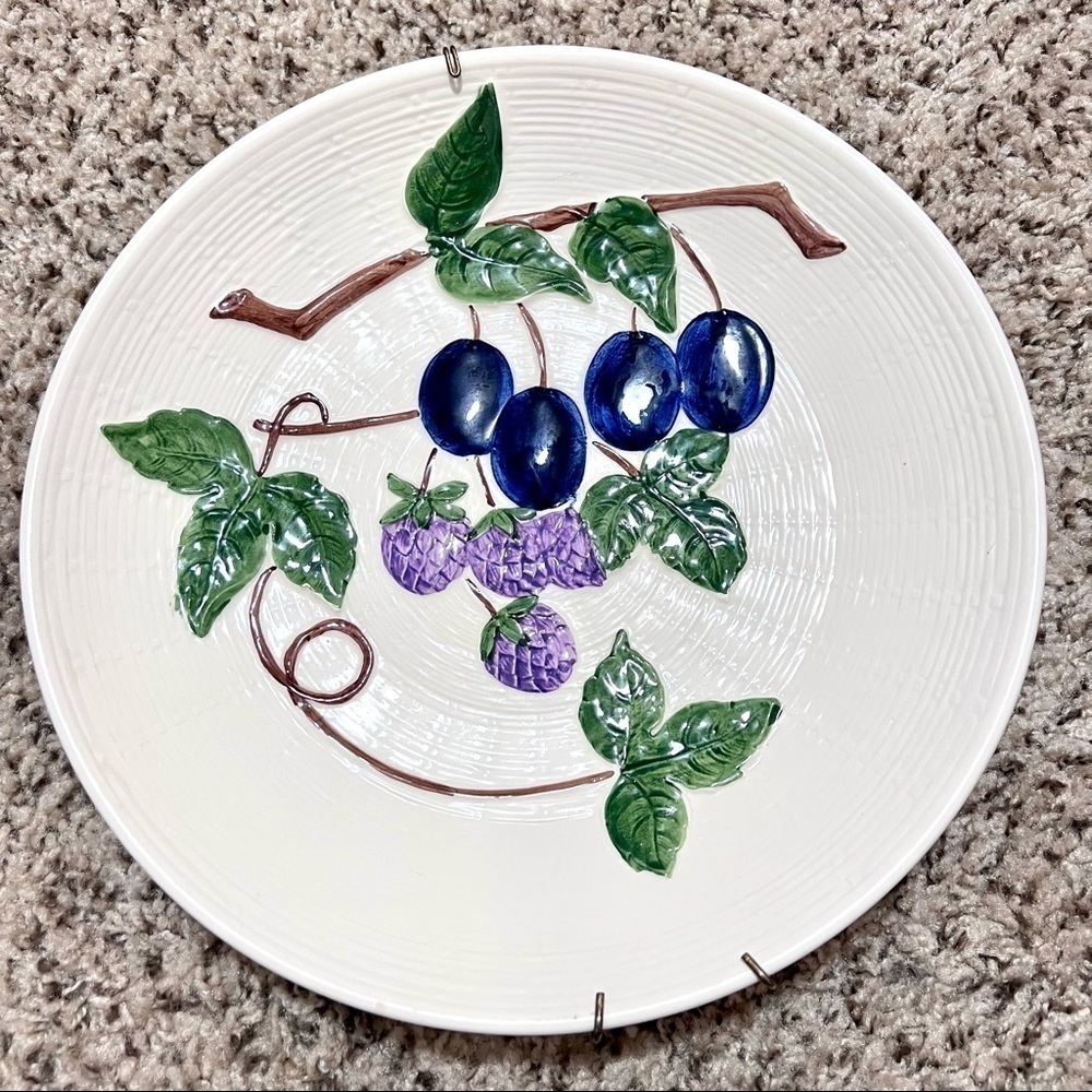 VTG Zell Majolica plate Plums & Berries Georg Schmide Western Germany 12 inches